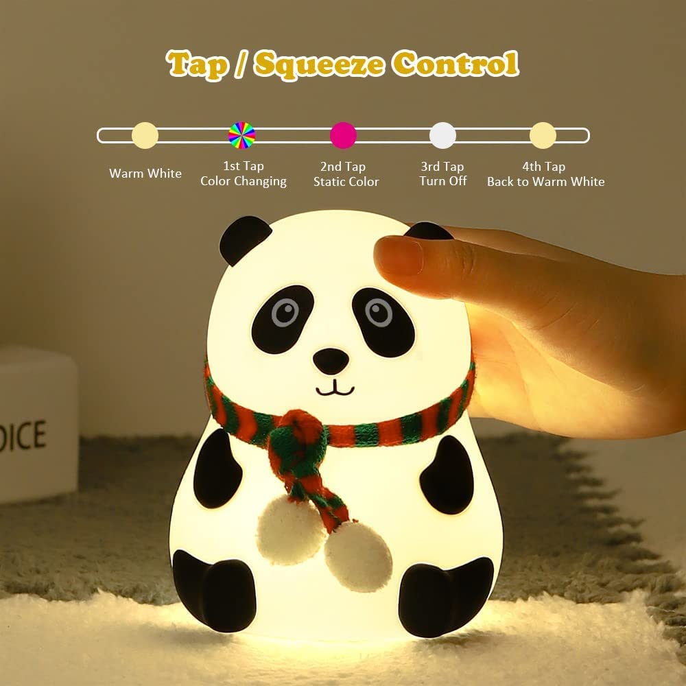 Silicone Panda Touch LED Night Light for Kids, Teen Girls Boys - Cute Aesthetic Baby Room Decor, Girlfriend Gifts With 7 Multicolor Options GenzVybs