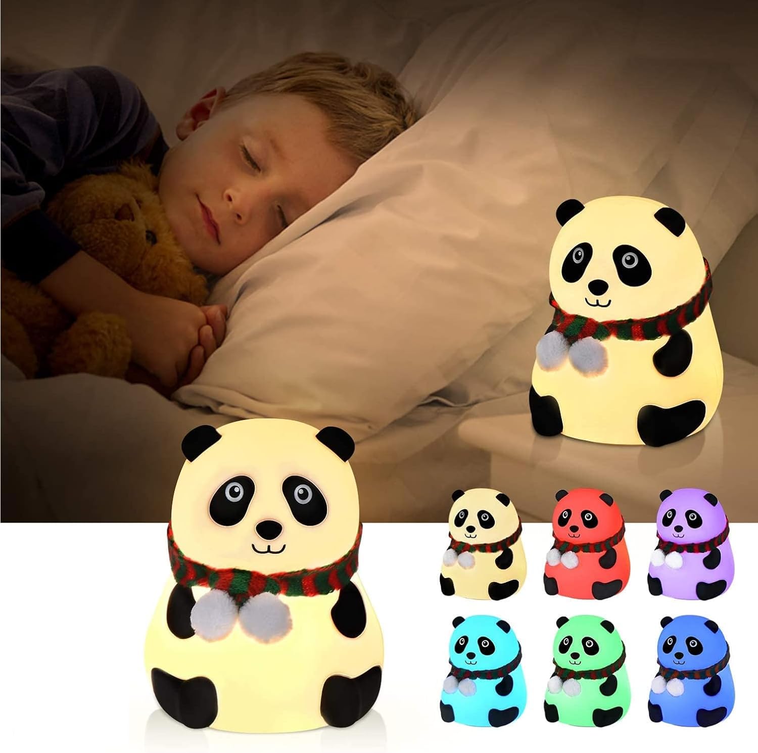 Silicone Panda Touch LED Night Light for Kids, Teen Girls Boys - Cute Aesthetic Baby Room Decor, Girlfriend Gifts With 7 Multicolor Options GenzVybs