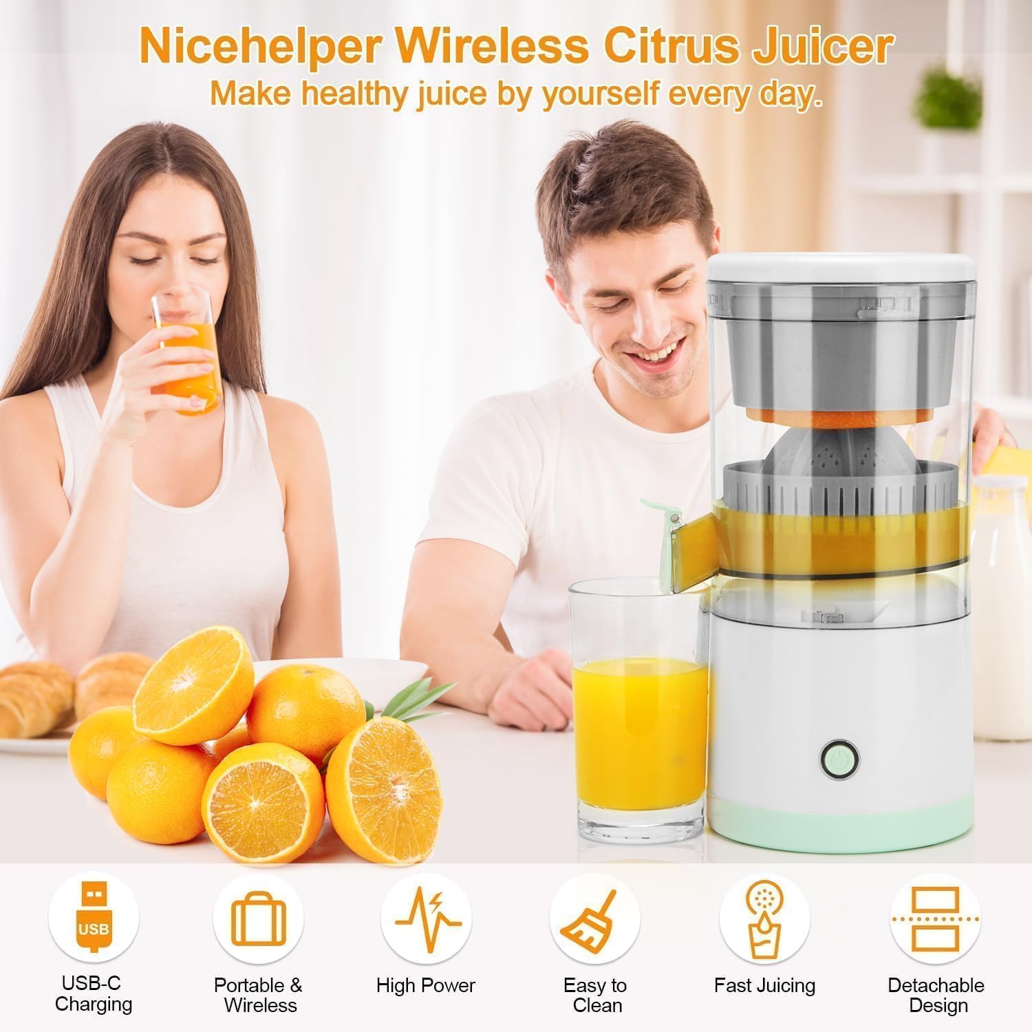 Electric Citrus Juicer Machine, Wireless Citrus Press Juicer, Manual Mosambi Juice Maker, Instant Juice Machine For Fruits, Mini Portable Juicers, 200ml Capacity - 45 Watts Multi GenzVybs