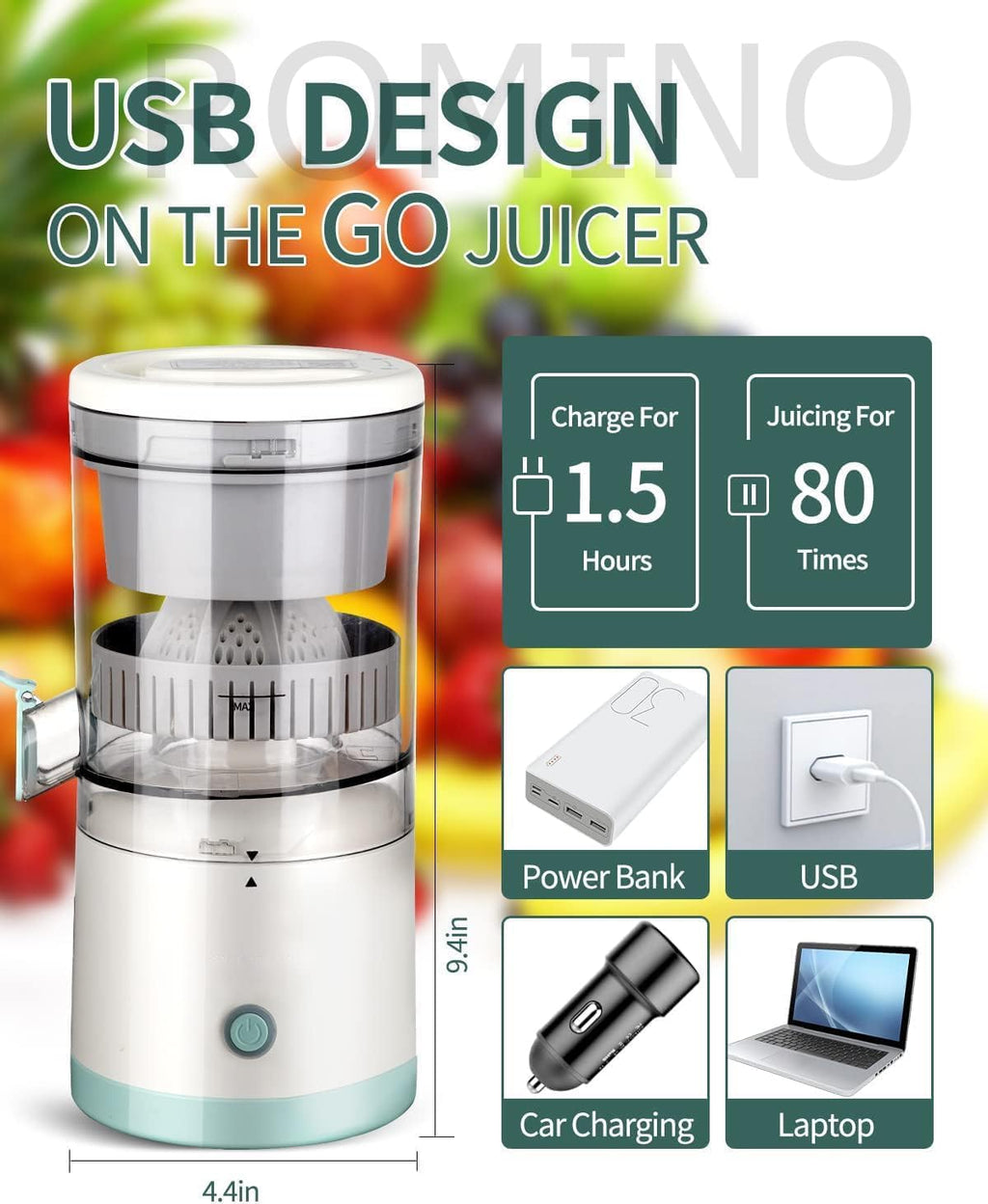 Electric Citrus Juicer Machine, Wireless Citrus Press Juicer, Manual Mosambi Juice Maker, Instant Juice Machine For Fruits, Mini Portable Juicers, 200ml Capacity - 45 Watts Multi GenzVybs